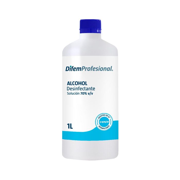 Alcohol Desinfectante solución 70% v/v no requiere dilución previa y es apto para el uso por parte del público en general. Actúa rápidamente eliminando el 99,99% de bacterias y hongos. Puede set usado como desinfectante de objetos inanimados y múltiples superficies.