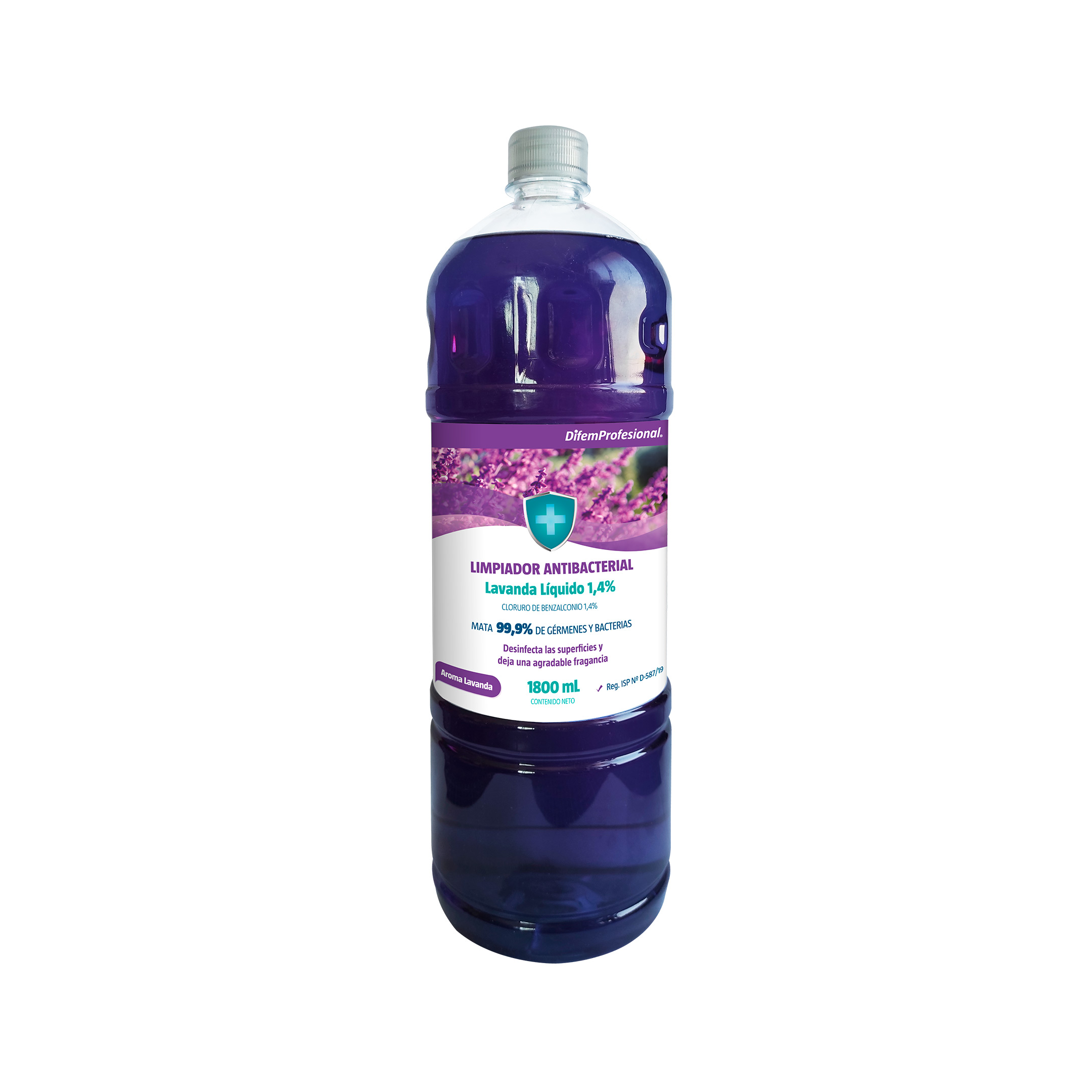 Limpiador líquido desinfectante, Cloruro de Benzalconio 1,4%, mata el 99,9% de germenes y bacterias, desinfecta las superficies y deja una agradable aroma.